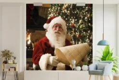 Papier Peint Photo Peint Photo Vinyle - Le Père Noël Vérifie Son Cadre Largeur 220 Cm X Hauteur 220 Cm - Tirage Photo Sur Papier Peint (disponible En 7 Tailles) -Jingle Bells Boutique 1200x800 168