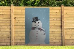 Un Joyeux Bonhomme De Neige à Noël Avec Un Poster De Jardin Sur Fond Bleu Clair 120x180 Cm - Toile De Jardin / Toile D'extérieur / Peintures D'extérieur (décoration De Jardin) XXL / Groot Format! -Jingle Bells Boutique 1200x800 1709