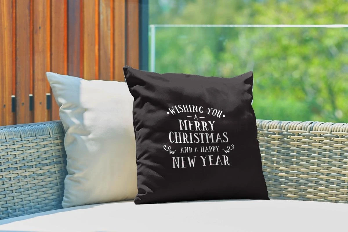 Coussins D'extérieur - Jardin - Citation De Noël Je Vous Souhaite Un Joyeux Noël Sur Fond Noir - 40x40 Cm 5 Coussins D'extérieur - Jardin - Citation De Noël Je Vous Souhaite Un Joyeux Noël Sur Fond Noir - 40x40 Cm – Image 3
