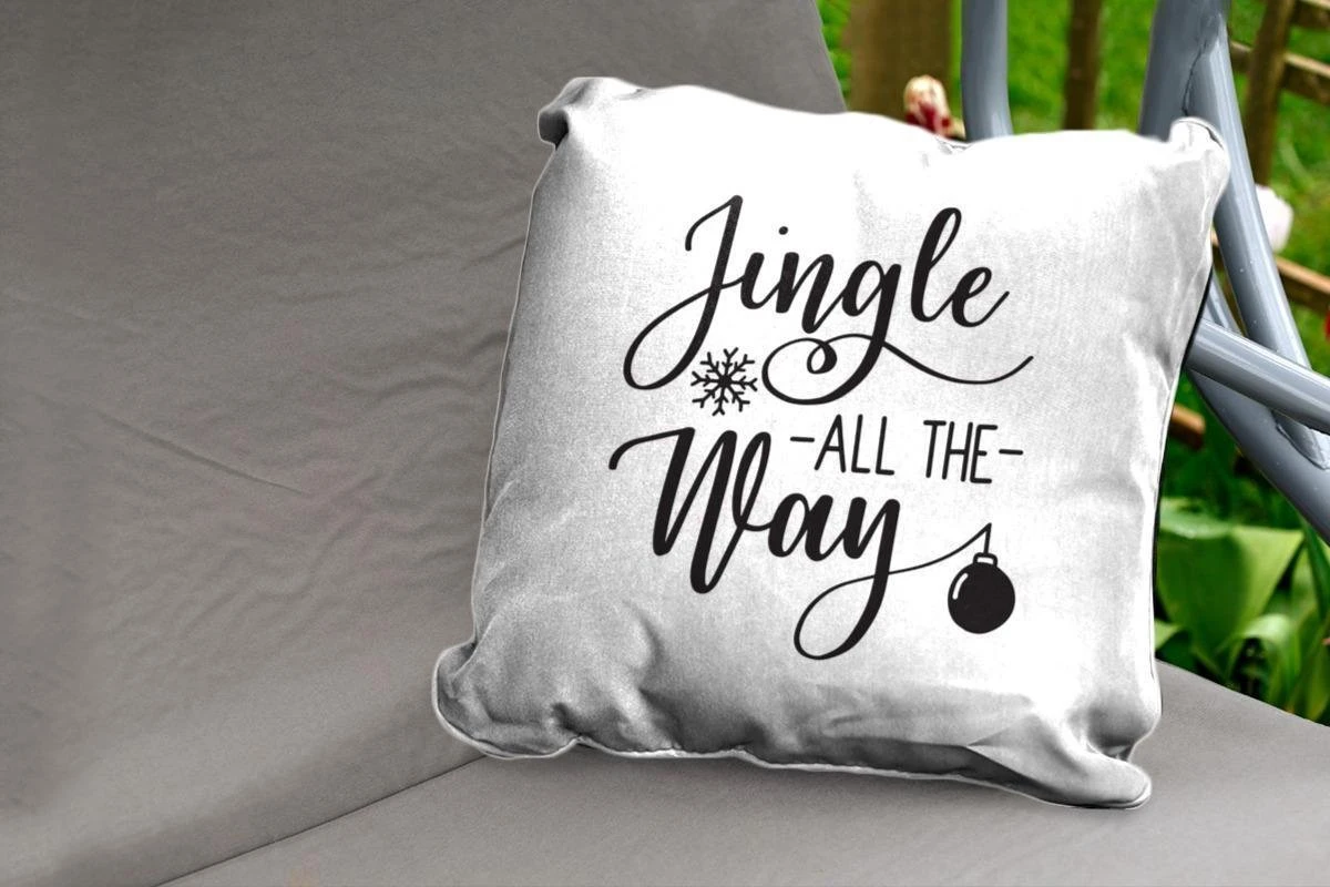 Coussins D'extérieur - Jardin - Citation De Noël Jingle All Way Sur Fond Blanc - 60x60 Cm 4 Coussins D'extérieur - Jardin - Citation De Noël Jingle All Way Sur Fond Blanc - 60x60 Cm – Image 2