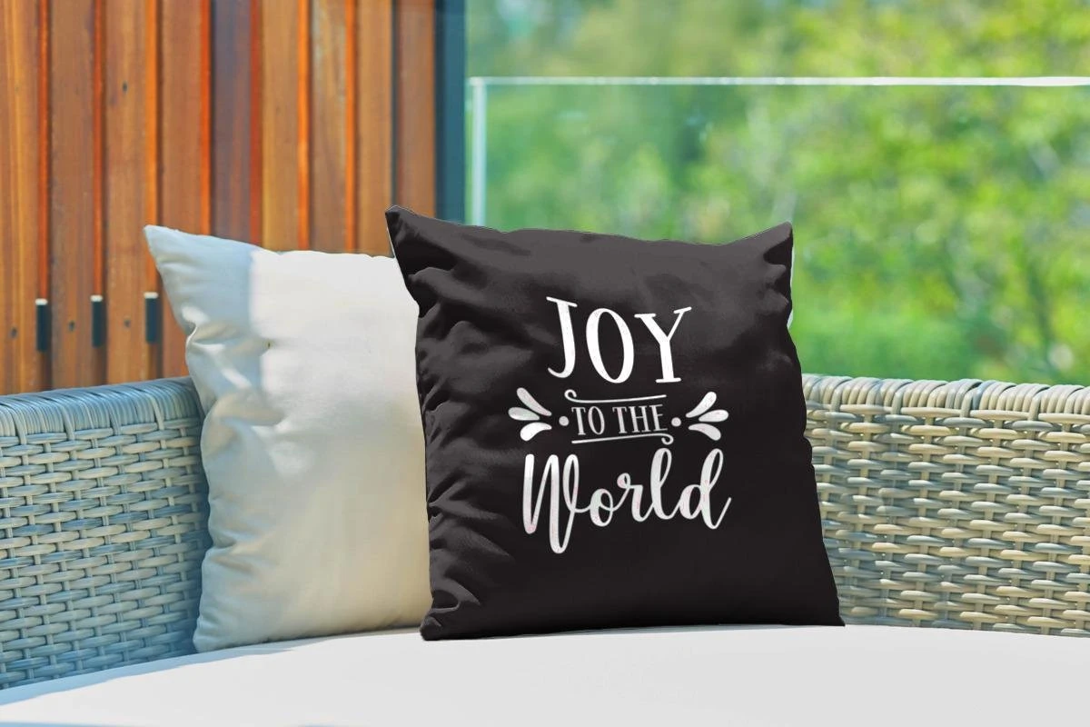 Coussins D'extérieur - Jardin - Citation De Noël Joy Au Monde Sur Fond Noir - 40x40 Cm 5 Coussins D'extérieur - Jardin - Citation De Noël Joy Au Monde Sur Fond Noir - 40x40 Cm – Image 3