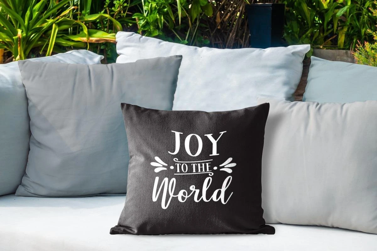 Coussins D'extérieur - Jardin - Citation De Noël Joy Au Monde Sur Fond Noir - 40x40 Cm 6 Coussins D'extérieur - Jardin - Citation De Noël Joy Au Monde Sur Fond Noir - 40x40 Cm – Image 4