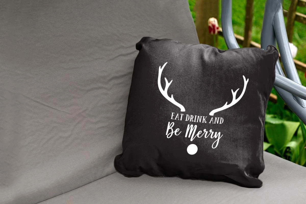 Coussins D'extérieur - Jardin - Citation Mangez, Buvez Et Soyez Joyeux Noël Décoration Murale Blanc Sur Noir - 50x50 Cm 4 Coussins D'extérieur - Jardin - Citation Mangez, Buvez Et Soyez Joyeux Noël Décoration Murale Blanc Sur Noir - 50x50 Cm – Image 2