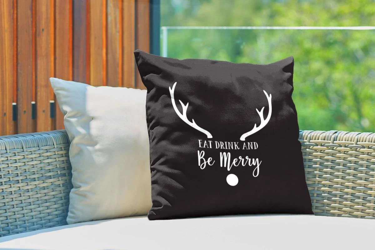 Coussins D'extérieur - Jardin - Citation Mangez, Buvez Et Soyez Joyeux Noël Décoration Murale Blanc Sur Noir - 50x50 Cm 5 Coussins D'extérieur - Jardin - Citation Mangez, Buvez Et Soyez Joyeux Noël Décoration Murale Blanc Sur Noir - 50x50 Cm – Image 3