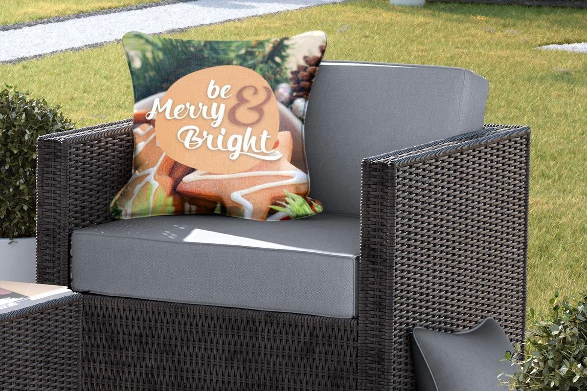 Coussins D'extérieur - Jardin - Citation Pour La Maison Pendant Noël 'Soyez Joyeux Et Lumineux' Sur Un Fond Avec Des Biscuits De Noël - 50x50 Cm 7 Coussins D'extérieur - Jardin - Citation Pour La Maison Pendant Noël 'Soyez Joyeux Et Lumineux' Sur Un Fond Avec Des Biscuits De Noël - 50x50 Cm – Image 5