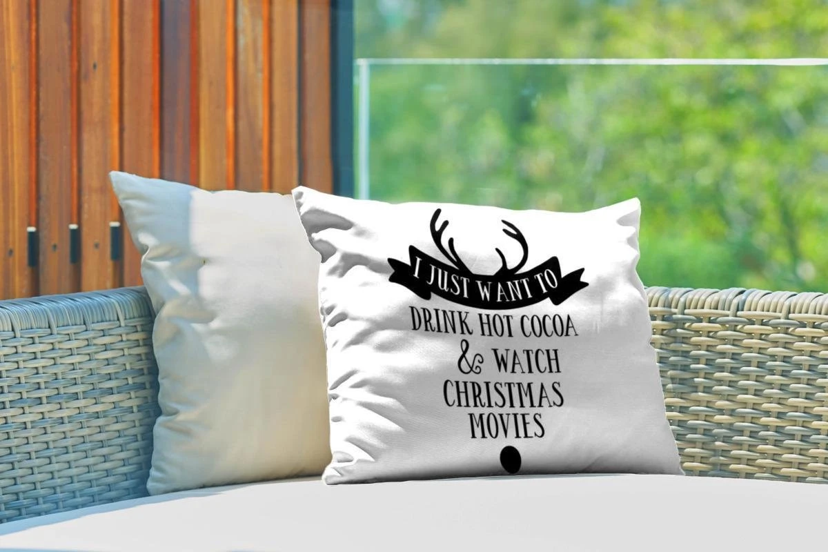 Coussins D'extérieur - Jardin - Citation De Noël Je Veux Juste Boire Un Chocolat Chaud Sur Fond Blanc - 50x30 Cm 5 Coussins D'extérieur - Jardin - Citation De Noël Je Veux Juste Boire Un Chocolat Chaud Sur Fond Blanc - 50x30 Cm – Image 3