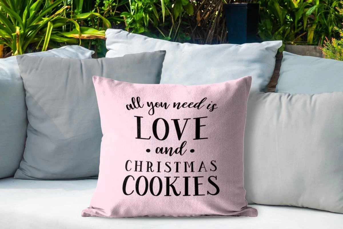 Coussins D'extérieur - Jardin - Citation All You Need Is Love And Christmas Cookies Décoration De Noël Rose Pastel - 50x50 Cm 6 Coussins D'extérieur - Jardin - Citation All You Need Is Love And Christmas Cookies Décoration De Noël Rose Pastel - 50x50 Cm – Image 4