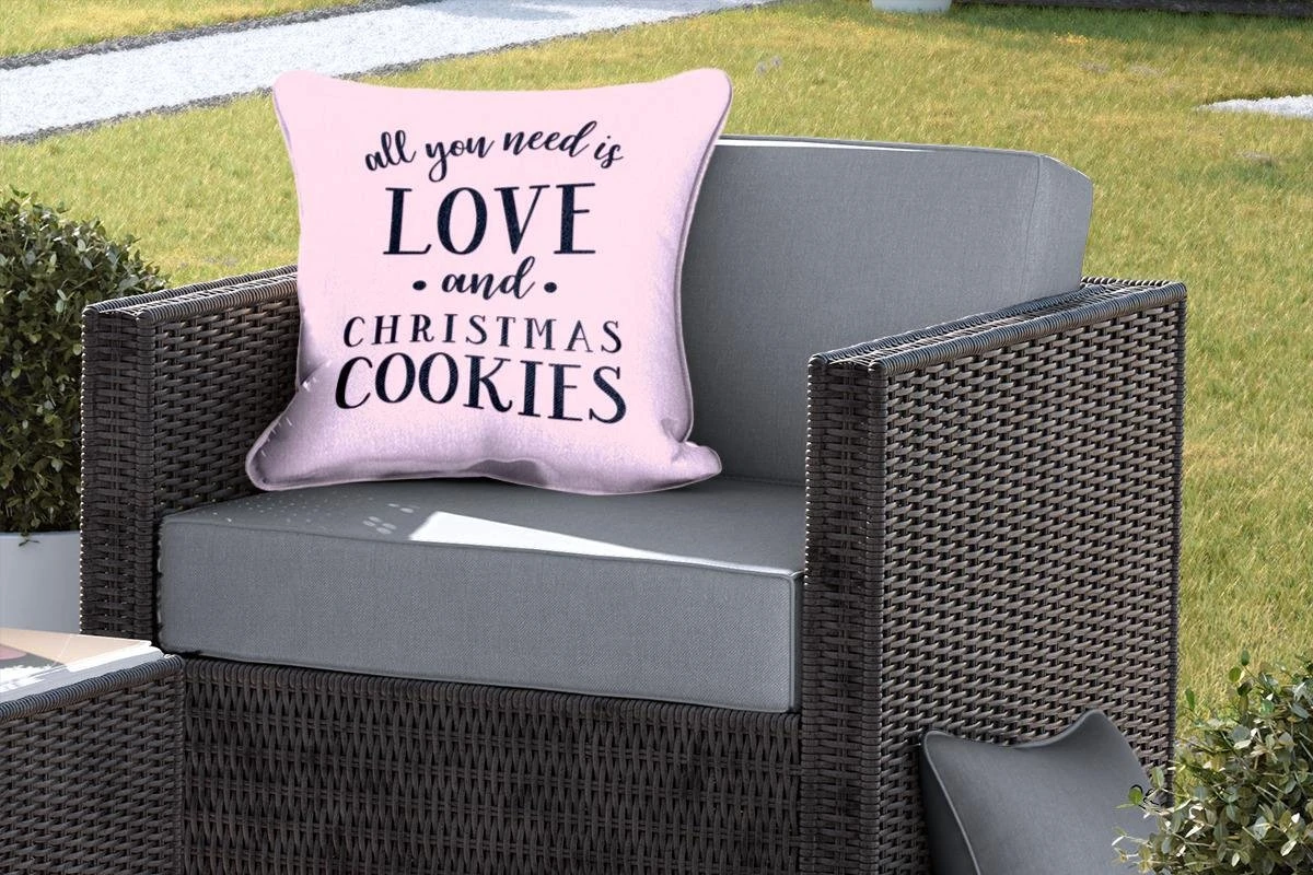 Coussins D'extérieur - Jardin - Citation All You Need Is Love And Christmas Cookies Décoration De Noël Rose Pastel - 50x50 Cm 7 Coussins D'extérieur - Jardin - Citation All You Need Is Love And Christmas Cookies Décoration De Noël Rose Pastel - 50x50 Cm – Image 5