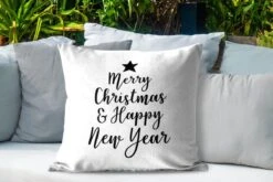 Coussins D'extérieur - Jardin - Citation De Noël Merry Christmas & Happy New Year Sur Fond Blanc - 60x60 Cm -Jingle Bells Boutique 1200x800 2000