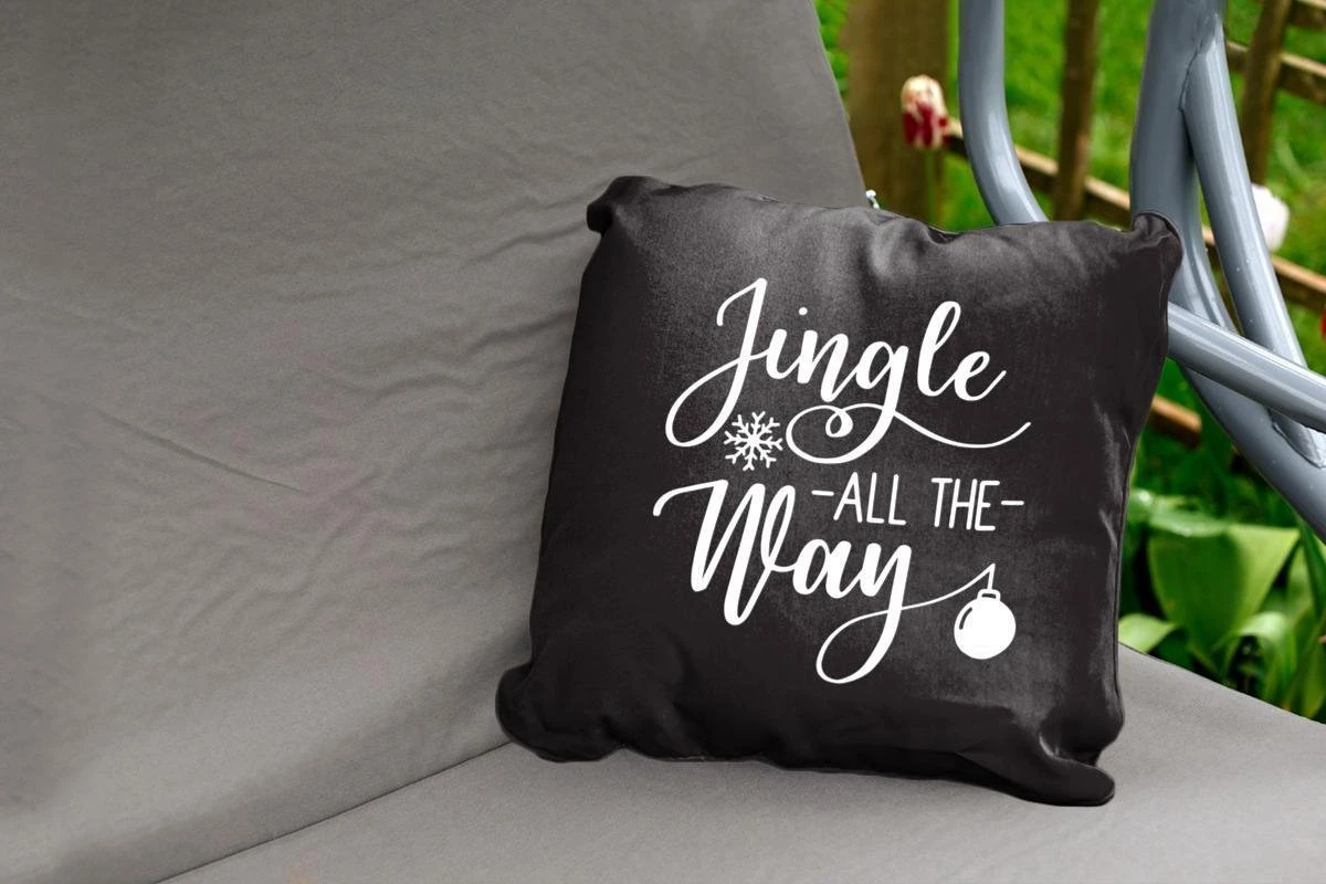 Coussins D'extérieur - Jardin - Citation De Noël Jingle Tout Le Chemin Sur Fond Noir - 45x45 Cm 4 Coussins D'extérieur - Jardin - Citation De Noël Jingle Tout Le Chemin Sur Fond Noir - 45x45 Cm – Image 2