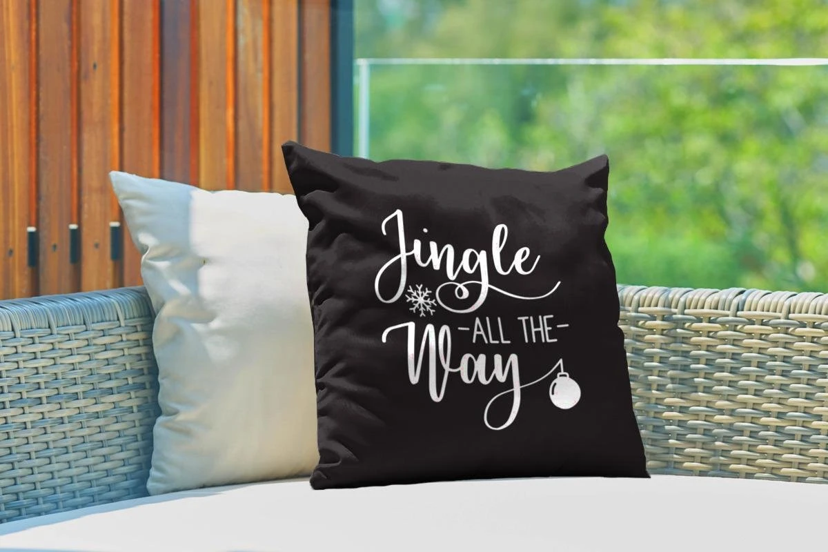 Coussins D'extérieur - Jardin - Citation De Noël Jingle Tout Le Chemin Sur Fond Noir - 45x45 Cm 5 Coussins D'extérieur - Jardin - Citation De Noël Jingle Tout Le Chemin Sur Fond Noir - 45x45 Cm – Image 3
