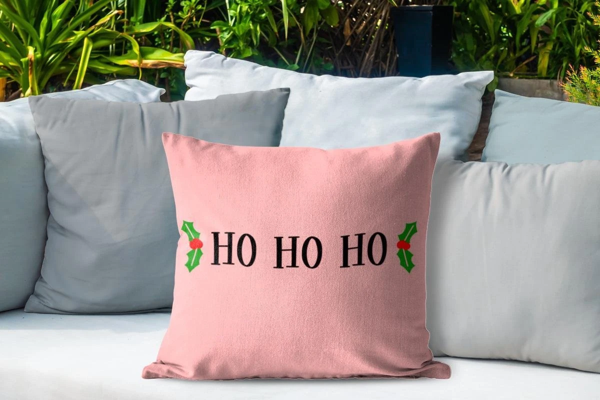 Coussins D'extérieur - Jardin - Citation De Noël Ho Ho Ho Fond Rose - 50x50 Cm 6 Coussins D'extérieur - Jardin - Citation De Noël Ho Ho Ho Fond Rose - 50x50 Cm – Image 4