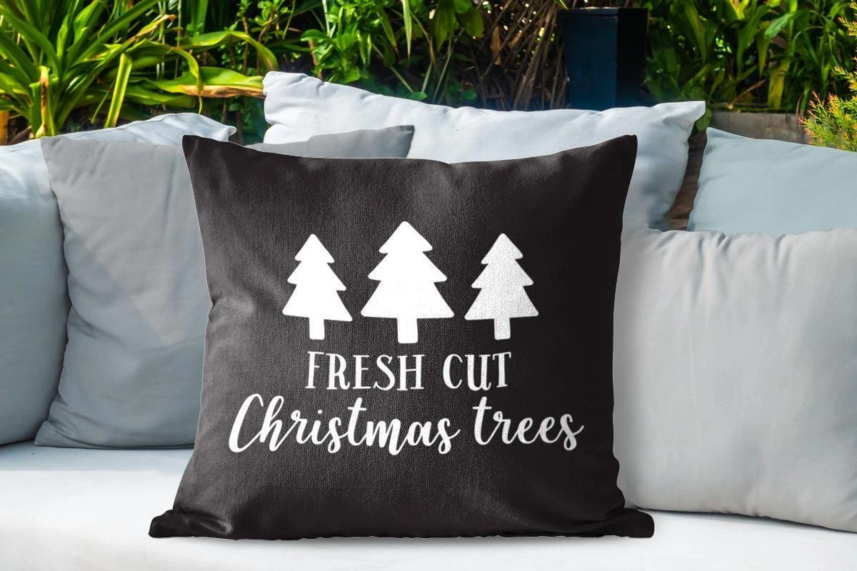 Coussins D'extérieur - Jardin - Citation De Noël Fraîchement Coupés Sur Fond Noir - 60x60 Cm 6 Coussins D'extérieur - Jardin - Citation De Noël Fraîchement Coupés Sur Fond Noir - 60x60 Cm – Image 4
