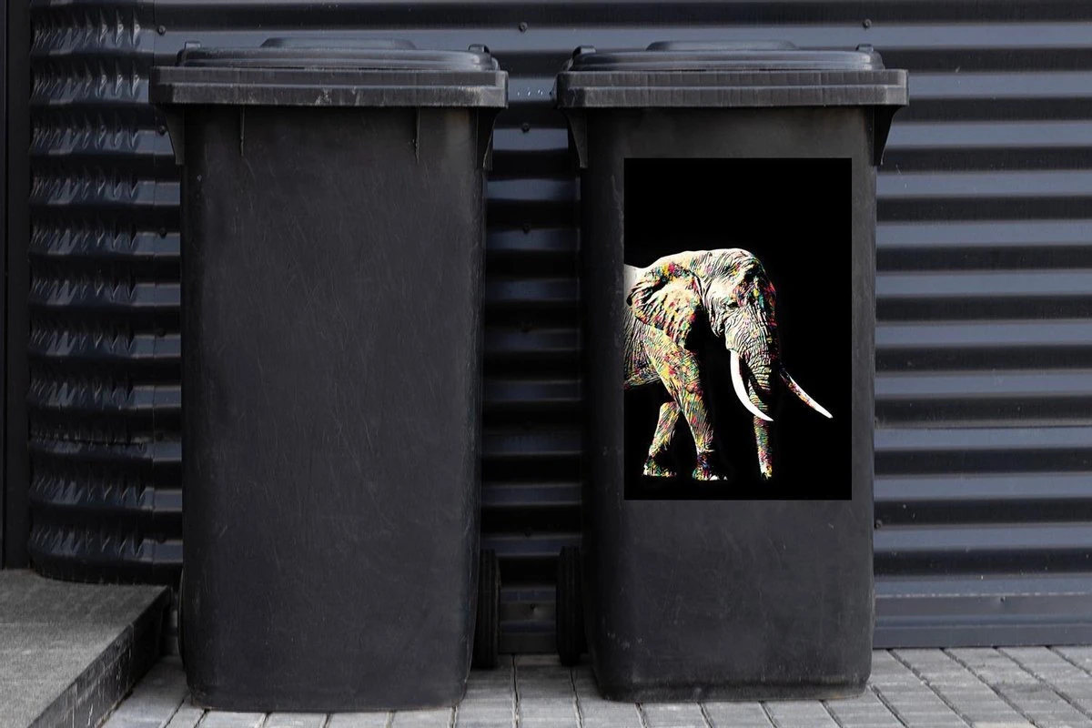 Sticker Conteneur ElephantIllustrations De Noël - Éléphant Avec Taches Abstraites Sur Fond Noir 4 Sticker Conteneur ElephantIllustrations De Noël - Éléphant Avec Taches Abstraites Sur Fond Noir – Image 2