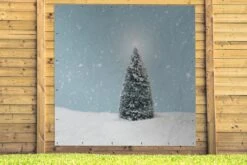 Affiche De Jardin Un Sapin De Noël Dans Un Paysage Enneigé Et Un Ciel Bleu - 200x200 Cm - Toile Jardin - Affiche Extérieure -Jingle Bells Boutique 1200x800 2183