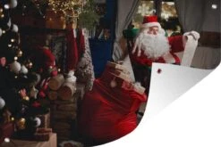 Père Noël Assis Sur Une Chaise Avec Un Sac Plein De Cadeaux Affiche De Jardin 120x80 Cm - Toile De Jardin / Toile D'extérieur / Peintures Pour L'extérieur (décoration De Jardin)