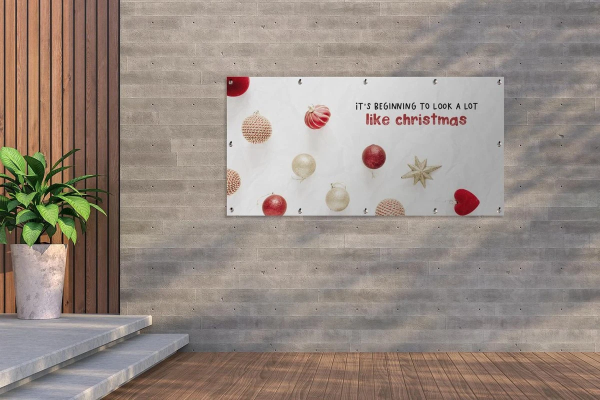 Affiche Clôture Noël - Décoration De Noël - Rouge - Or - 200x100 Cm - Toile De Jardin 4 Affiche Clôture Noël - Décoration De Noël - Rouge - Or - 200x100 Cm - Toile De Jardin – Image 2