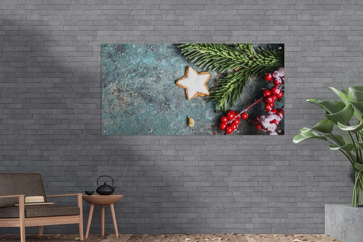 Affiche Clôture Noël - Rustique - Branches - Anis étoilé - Baie - Rouge - 200x100 Cm - Toile De Jardin 5 Affiche Clôture Noël - Rustique - Branches - Anis étoilé - Baie - Rouge - 200x100 Cm - Toile De Jardin – Image 3