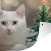 Décoration De Jardin Chat Witte Allongé à Côté D'un Sapin De Noël En Papier - 60x40 Cm - Poster Jardin - Toile Jardin - Poster Extérieur