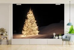 Papier Peint Papier Peint Photo En Vinyle - Un Sapin De Noël Illuminé Pendant La Nuit Largeur 330 Cm X Hauteur 220 Cm - Tirage Photo Sur Papier Peint (disponible En 7 Tailles) -Jingle Bells Boutique 1200x800 406