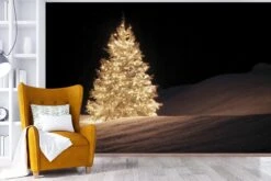 Papier Peint Papier Peint Photo En Vinyle - Un Sapin De Noël Illuminé Pendant La Nuit Largeur 330 Cm X Hauteur 220 Cm - Tirage Photo Sur Papier Peint (disponible En 7 Tailles) -Jingle Bells Boutique 1200x800 408