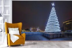 Papier Peint Photo Vinyle - Un Sapin De Noël Illuminé à Tower Bridge En Angleterre Largeur 420 Cm X Hauteur 280 Cm - Tirage Photo Sur Papier Peint (disponible En 7 Tailles) -Jingle Bells Boutique 1200x800 494