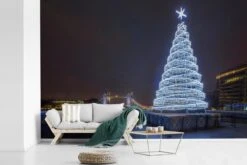 Papier Peint Photo Vinyle - Un Sapin De Noël Illuminé à Tower Bridge En Angleterre Largeur 420 Cm X Hauteur 280 Cm - Tirage Photo Sur Papier Peint (disponible En 7 Tailles) -Jingle Bells Boutique 1200x800 495