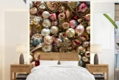 Papier Peint Papier Peint Photo En Vinyle - Un Ensemble De Décorations De Noël Vintage Largeur 165 Cm X Hauteur 220 Cm - Tirage Photo Sur Papier Peint (disponible En 7 Tailles)