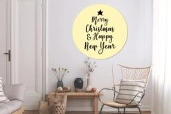 Citation Joyeux Noël Et Happy Noël New An Sur Un Fond Jaune Autocollant Papier Peint Cercle Mur - ⌀ 140 Cm - Peinture Ronde - Cercle De Papier Peint - Cercle De Mur - Cercle Vivant - Auto-adhésifs Et Découpe Arrondie -Jingle Bells Boutique 1200x800 626