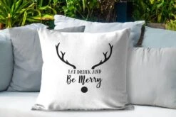 Coussins D'extérieur - Jardin - Citation Mangez, Buvez Et Soyez Joyeux Noël Décoration Murale Noir Sur Blanc - 60x60 Cm -Jingle Bells Boutique 1200x800 729