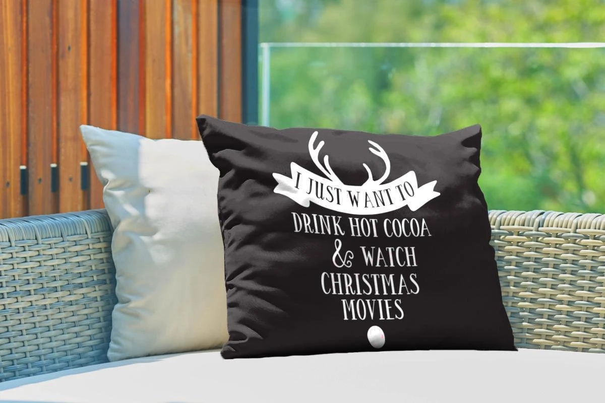 Coussins D'extérieur - Jardin - Citation De Noël Je Veux Juste Boire Du Chocolat Chaud Sur Fond Noir - 60x40 Cm 5 Coussins D'extérieur - Jardin - Citation De Noël Je Veux Juste Boire Du Chocolat Chaud Sur Fond Noir - 60x40 Cm – Image 3