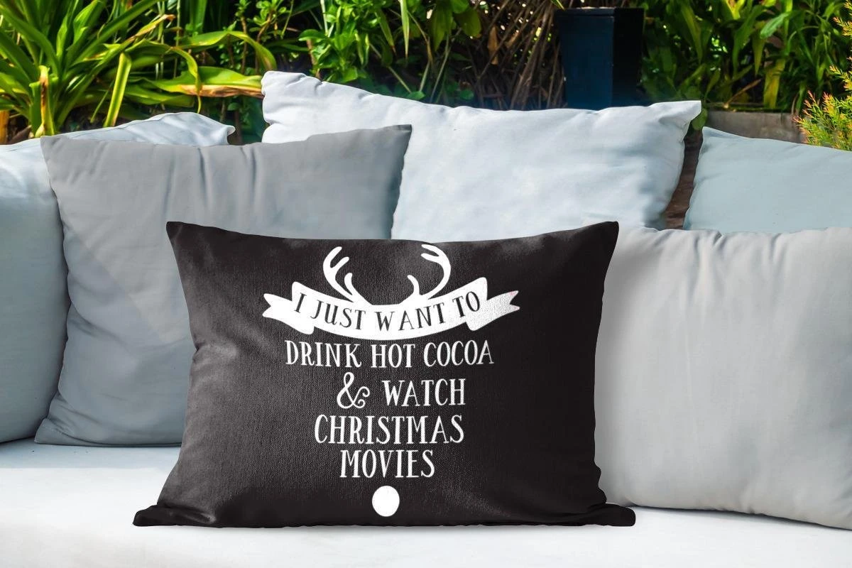 Coussins D'extérieur - Jardin - Citation De Noël Je Veux Juste Boire Du Chocolat Chaud Sur Fond Noir - 60x40 Cm 6 Coussins D'extérieur - Jardin - Citation De Noël Je Veux Juste Boire Du Chocolat Chaud Sur Fond Noir - 60x40 Cm – Image 4