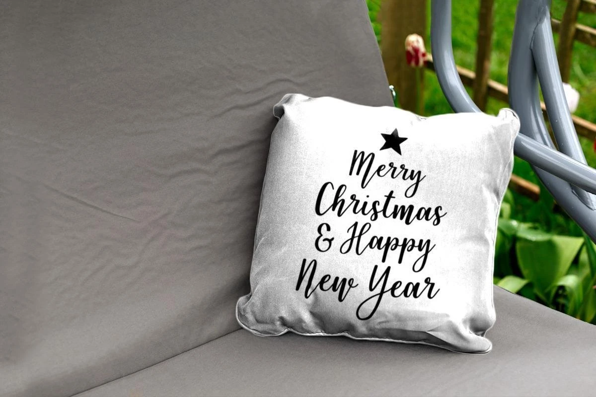 Coussins D' Extérieur - Jardin - Citation De Noël Joyeux Noël Et Happy Année Sur Un Fond Blanc - 40x40 Cm 4 Coussins D' Extérieur - Jardin - Citation De Noël Joyeux Noël Et Happy Année Sur Un Fond Blanc - 40x40 Cm – Image 2