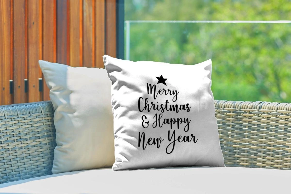 Coussins D' Extérieur - Jardin - Citation De Noël Joyeux Noël Et Happy Année Sur Un Fond Blanc - 40x40 Cm 5 Coussins D' Extérieur - Jardin - Citation De Noël Joyeux Noël Et Happy Année Sur Un Fond Blanc - 40x40 Cm – Image 3
