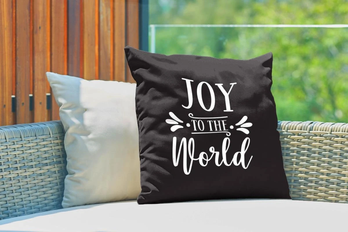Coussins D'extérieur - Jardin - Citation De Noël Joy Au Monde Sur Fond Noir - 50x50 Cm 5 Coussins D'extérieur - Jardin - Citation De Noël Joy Au Monde Sur Fond Noir - 50x50 Cm – Image 3
