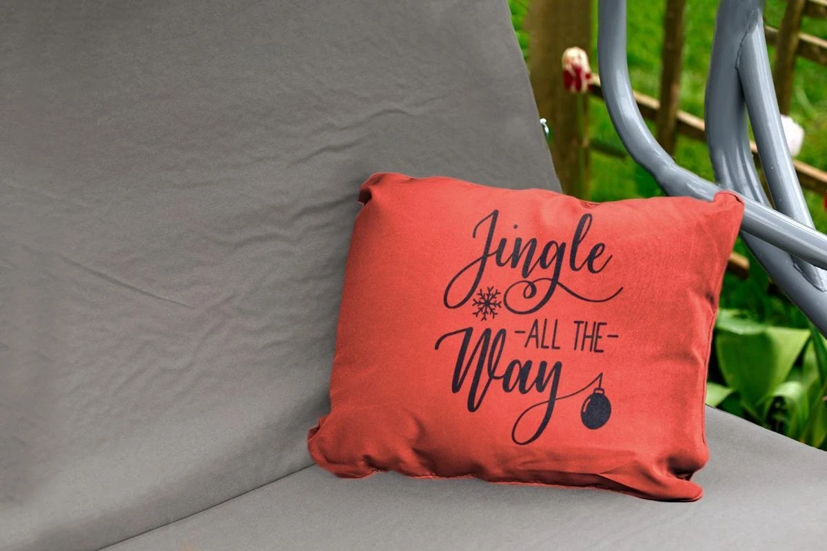 Coussins D'extérieur - Jardin - Citation De Noël Jingle Tout Le Chemin Avec Un Fond Rouge - 50x30 Cm 4 Coussins D'extérieur - Jardin - Citation De Noël Jingle Tout Le Chemin Avec Un Fond Rouge - 50x30 Cm – Image 2