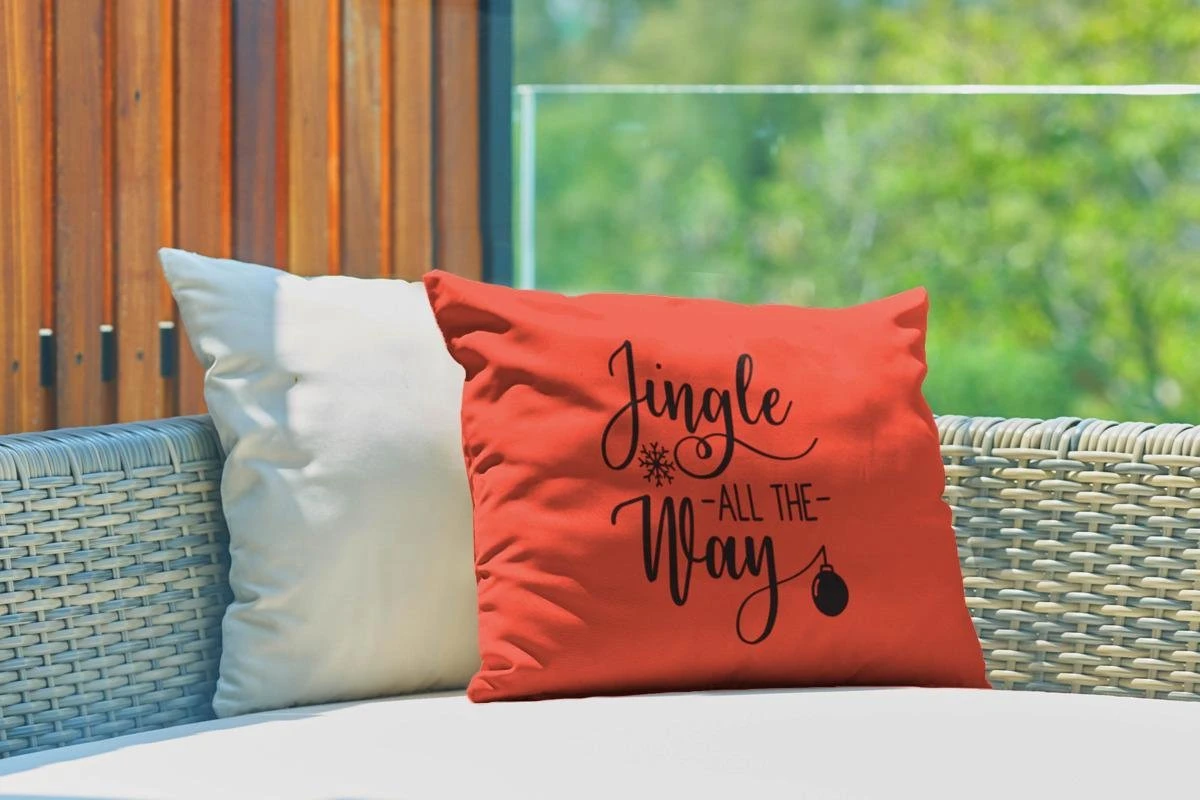 Coussins D'extérieur - Jardin - Citation De Noël Jingle Tout Le Chemin Avec Un Fond Rouge - 50x30 Cm 5 Coussins D'extérieur - Jardin - Citation De Noël Jingle Tout Le Chemin Avec Un Fond Rouge - 50x30 Cm – Image 3
