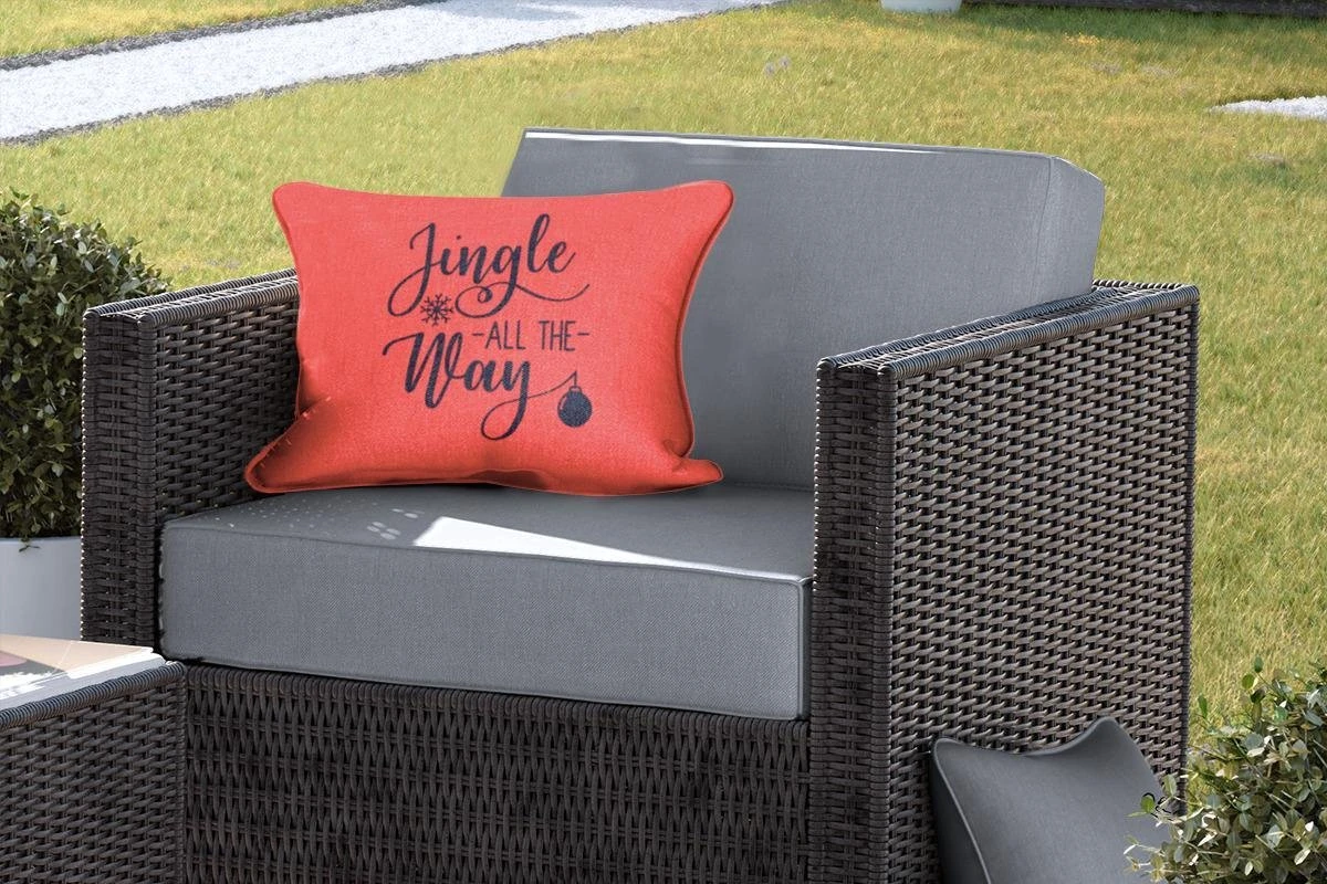 Coussins D'extérieur - Jardin - Citation De Noël Jingle Tout Le Chemin Avec Un Fond Rouge - 50x30 Cm 7 Coussins D'extérieur - Jardin - Citation De Noël Jingle Tout Le Chemin Avec Un Fond Rouge - 50x30 Cm – Image 5