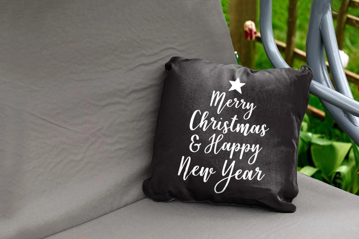 Coussins D'extérieur - Jardin - Citation De Noël Merry Christmas & Happy New Year Sur Fond Noir - 40x40 Cm 4 Coussins D'extérieur - Jardin - Citation De Noël Merry Christmas & Happy New Year Sur Fond Noir - 40x40 Cm – Image 2