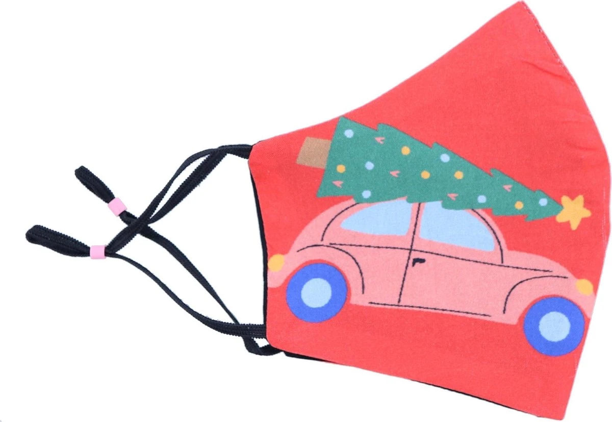 Masque Facial Lavable - Ajustable - 100% Katoen - Rouge - Voiture - Sapin De Noël 4 Masque Facial Lavable - Ajustable - 100% Katoen - Rouge - Voiture - Sapin De Noël – Image 2