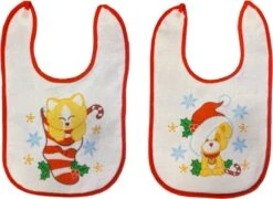 Lot De 2 Bavoirs De Noël En Tissu éponge Doux Au Toucher Avec Velcro Et Support En PVC - Chien Avec Bonnet De Noel 31 X 22 Cm P5166-X