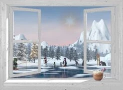 Collection D&C - 90x65 Cm - Affiche De Noël D'extérieur - Transparente - Fenêtre Marron Avec Père Noël Et Cocktails - Plage - Affiche D'hiver - Décoration De Noël