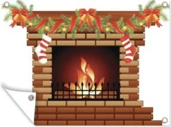 Une Illustration D'une Cheminée Avec Affiche De Jardin Décoration De Noël 40x30 Cm - Petit - Toile De Jardin / Toile D'extérieur / Peintures Pour L'extérieur (décoration De Jardin)