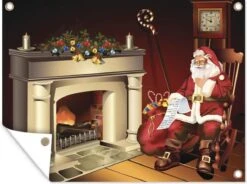 Une Illustration Du Père Noël à Sa Cheminée Affiche De Jardin 80x60 Cm - Toile De Jardin / Toile D'extérieur / Peintures D'extérieur (décoration De Jardin)