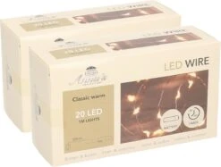 2x Lumières De Noël En Cuivre Avec Minuterie 20 Lumières LED 1 Mètre - Éclairage D'ambiance En Fil De Cuivre - Décorations De Noël - Pour Usage Intérieur Et Extérieur