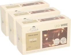 3x Lumières De Noël En Cuivre Avec Minuterie 20 Lumières LED 1 Mètre - Éclairage D'ambiance En Fil De Cuivre - Décorations De Noël Pour Usage Intérieur Et Extérieur