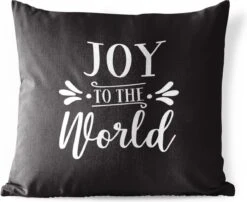 Coussins D'extérieur - Jardin - Citation De Noël Joy Au Monde Sur Fond Noir - 60x60 Cm