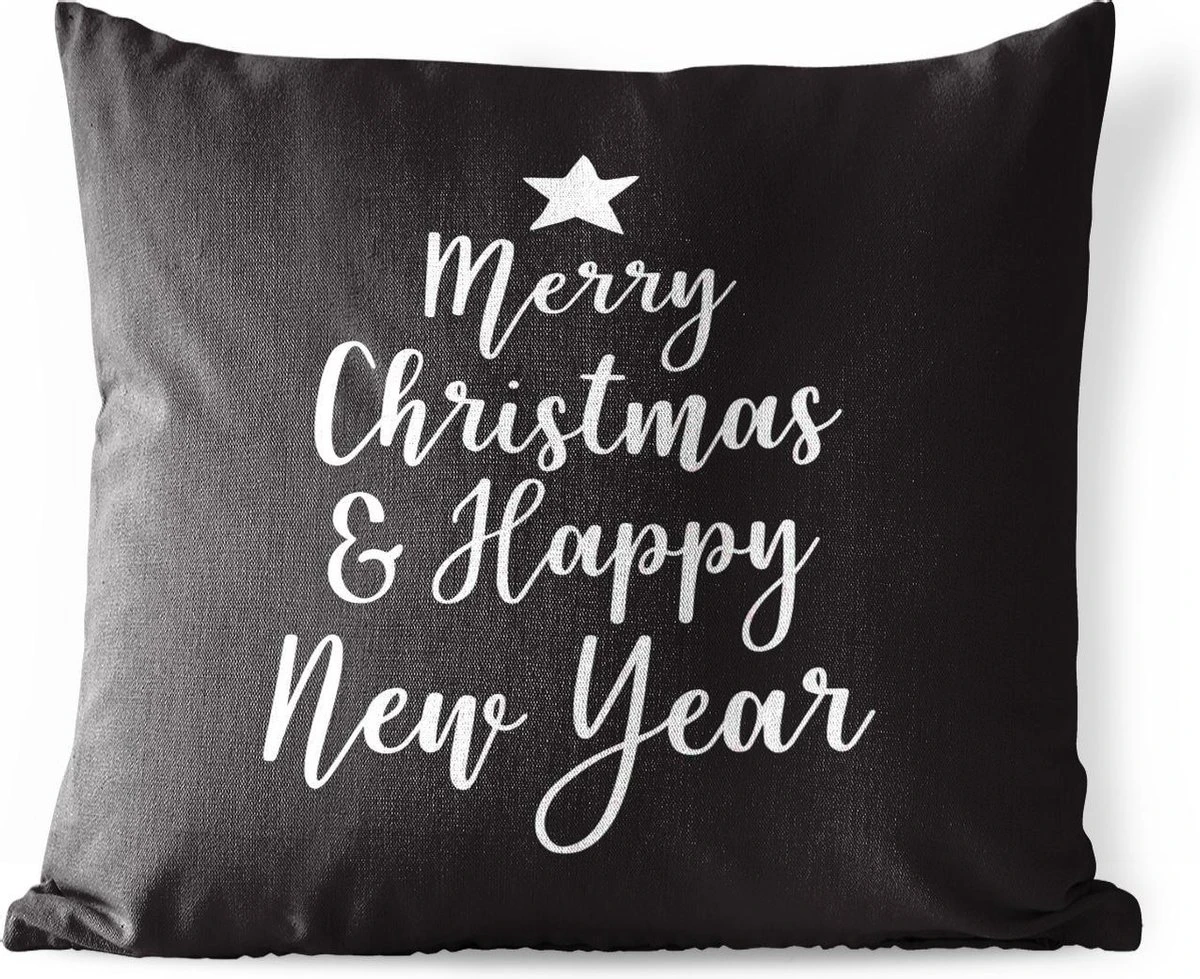 Coussins D' Extérieur - Jardin - Citation De Noël Joyeux Noël Et Happy Année Sur Fond Noir - 60x60 Cm 3 Coussins D' Extérieur - Jardin - Citation De Noël Joyeux Noël Et Happy Année Sur Fond Noir - 60x60 Cm