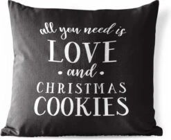 Coussins D'extérieur - Jardin - Citation All You Need Is Love And Christmas Cookies Décoration De Noël Noir - 60x60 Cm