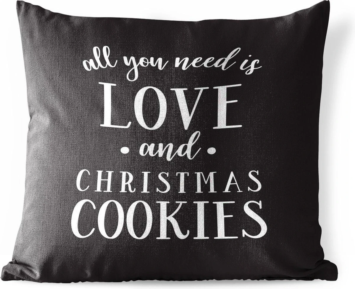 Coussins D'extérieur - Jardin - Citation All You Need Is Love And Christmas Cookies Décoration De Noël Noir - 60x60 Cm 3 Coussins D'extérieur - Jardin - Citation All You Need Is Love And Christmas Cookies Décoration De Noël Noir - 60x60 Cm